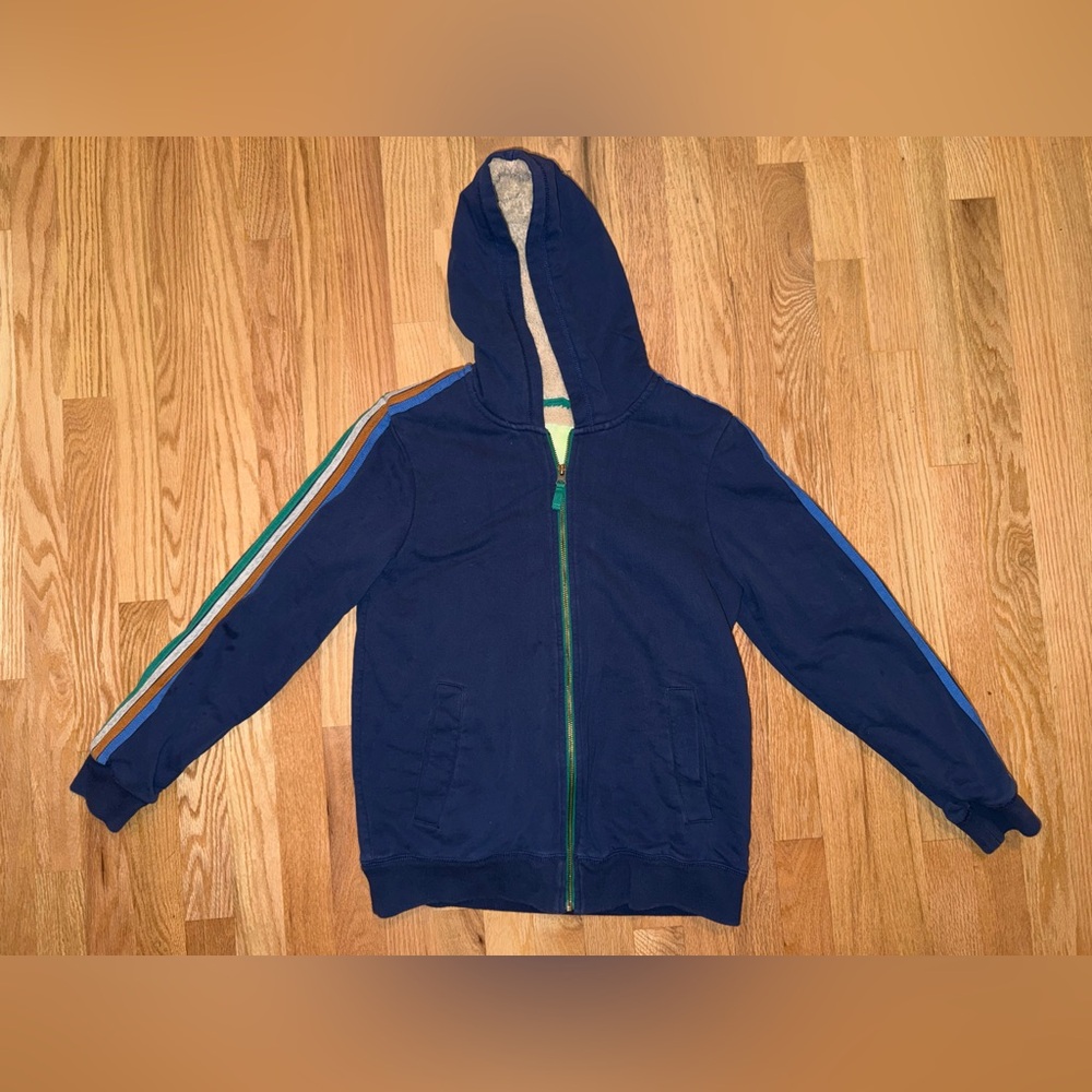 Boden Kids Boys Navy Blue Jacket Shaggy Lined Hoodie Size 13-14Y EUC